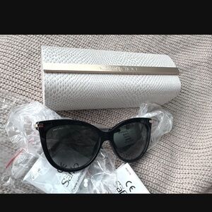 Jimmy Choo Cat-eye Tinsley Black w/ Gold & Pearl Sunglasses NWT Case Lens Wipe
